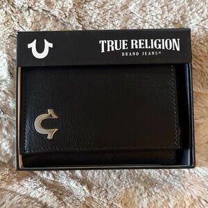 True Religion Black Leather Wallet with Silver Logo